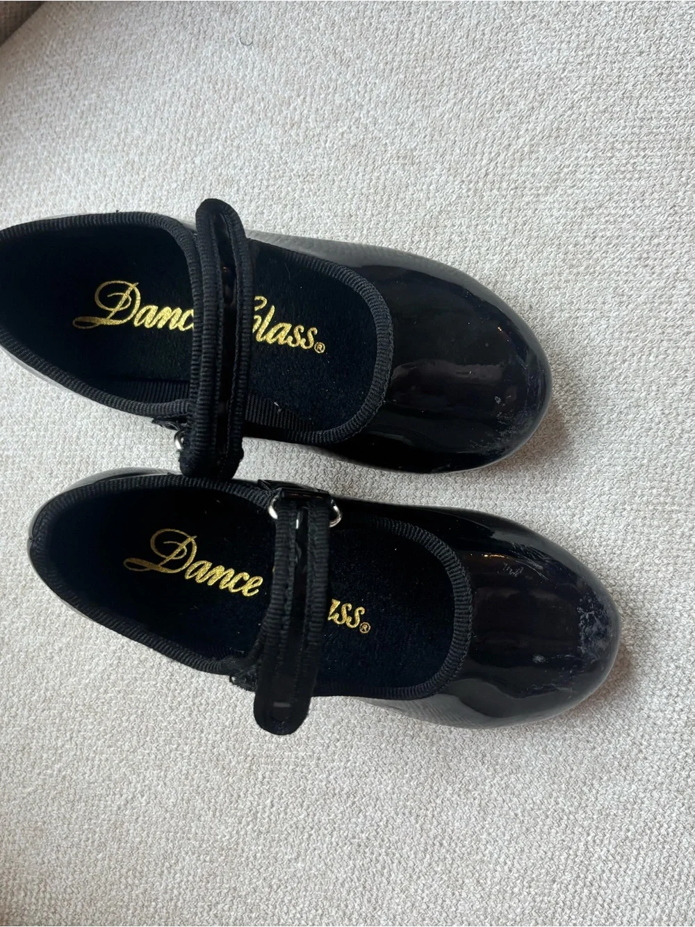 Girls Black Patent Tap Shoes with Hook Strap